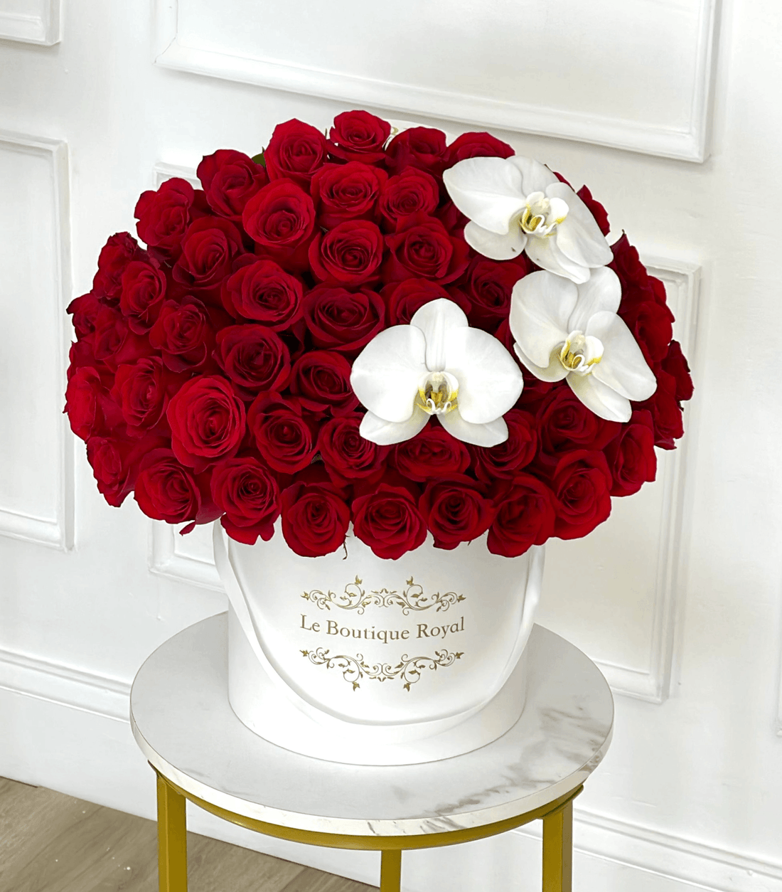50 Luxury Red Roses with Orchids