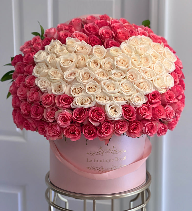Rosas de corazón rosa en caja exclusiva – Arreglo floral de lujo | Le Boutique Royal