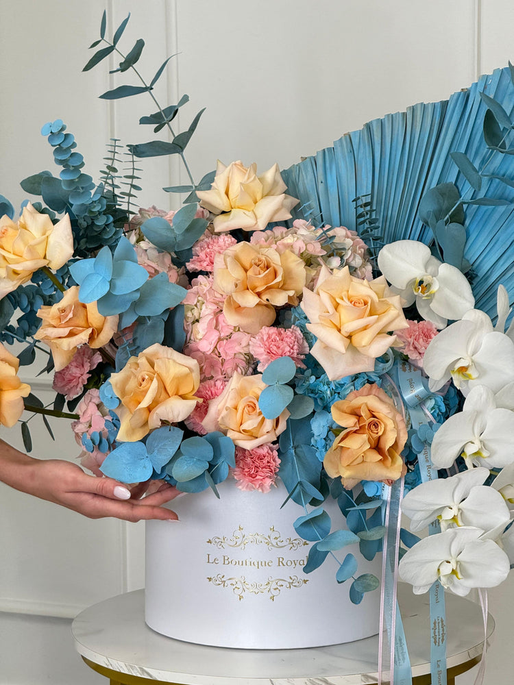 Blue and Peach Mix of Blooms
