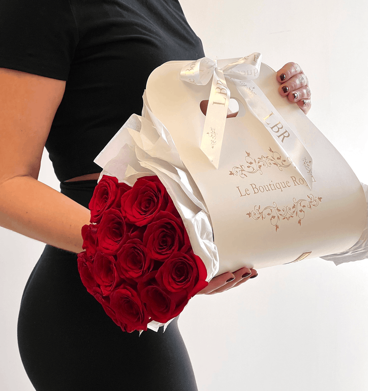 red roses in a bag