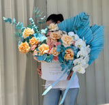 Blue and Peach Mix of Blooms