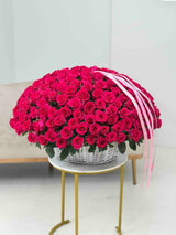 Large Basket of Hot Pink Roses
