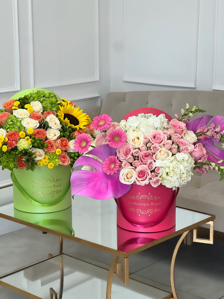 pink and green flowers