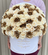 white and gold roses