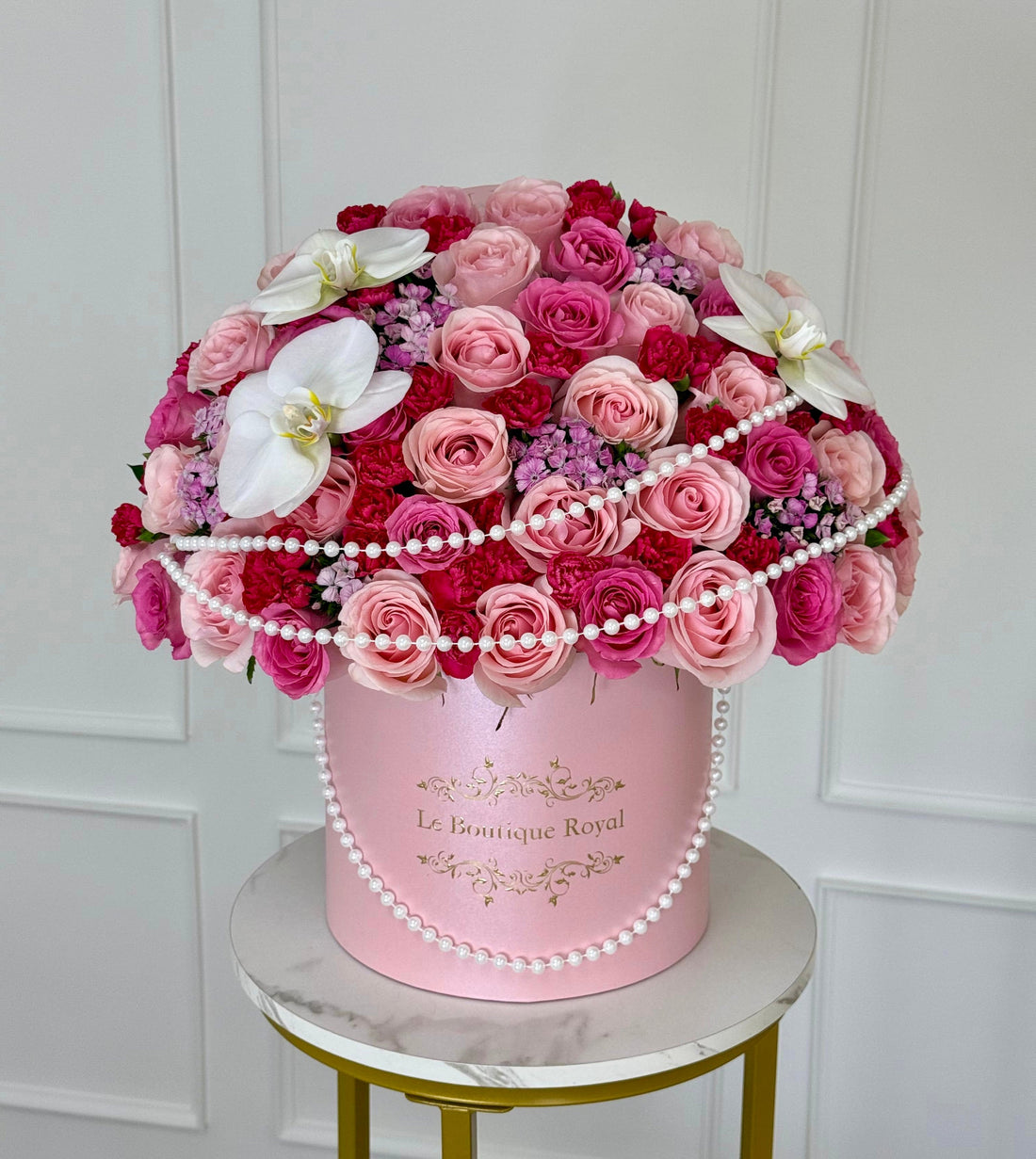 Mix Og Pink Flowers With Pearls Luxury Flower Arrangement Miami | Le Boutique Royal