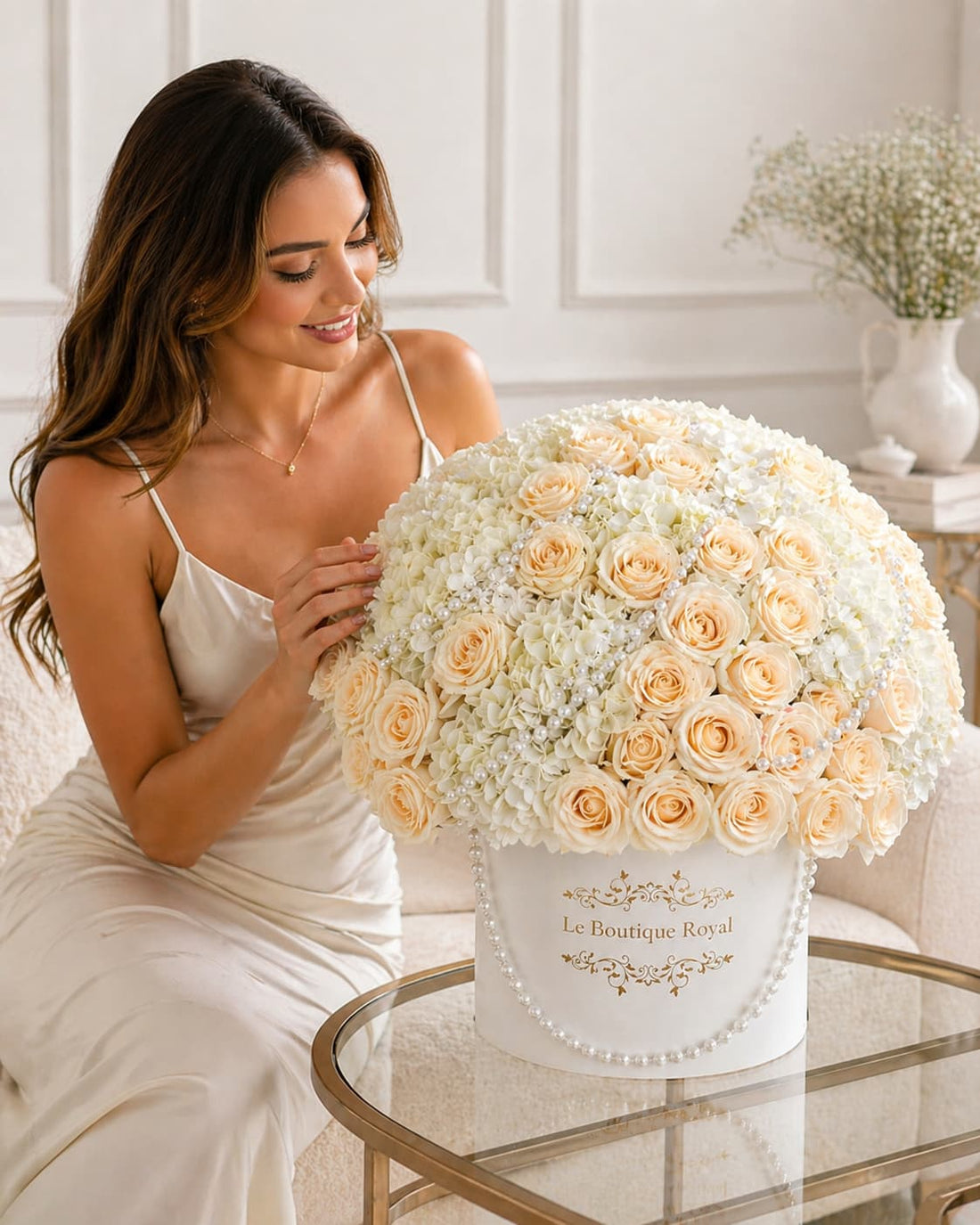 white roses and hydrangeas model