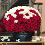 Red & White Ombre Roses in Signature Box – Luxury Flower Arrangement | Le Boutique Royal