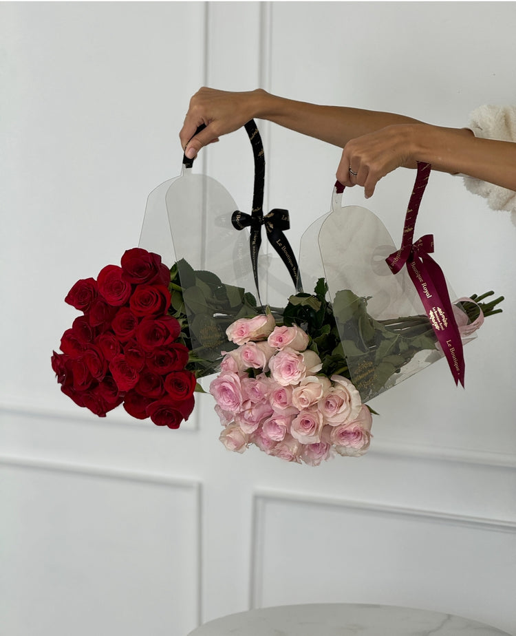 Two Dozen Red Roses in Bloom Bag – Luxury Flower Delivery Miami | Le Boutique Royal
