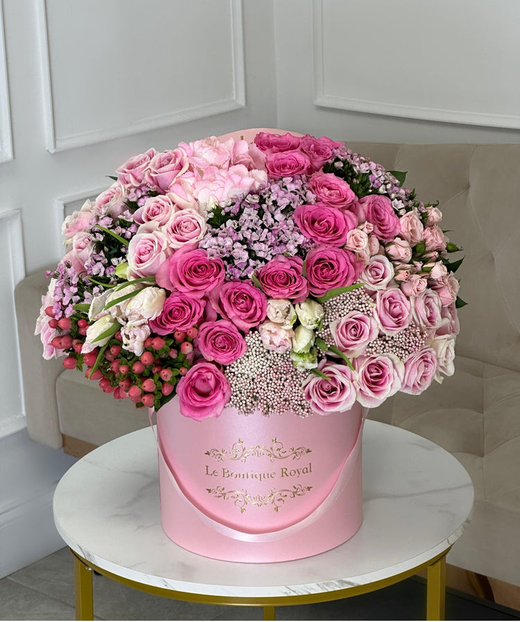 Pink Mix With Tulips, Berries, Carnations, Hydrangeas – Luxury Flower Arrangement Miami | Le Boutique Royal