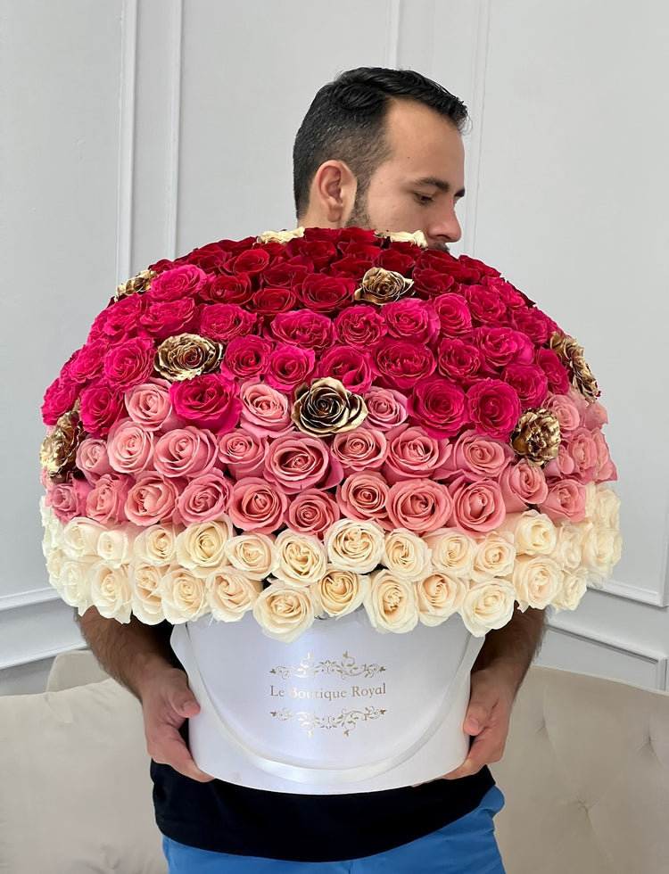 Pink & White Ombre Roses in Signature Box – Luxury Flower Arrangement | Le Boutique Royal