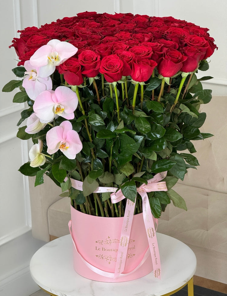 long stem roses and orchids