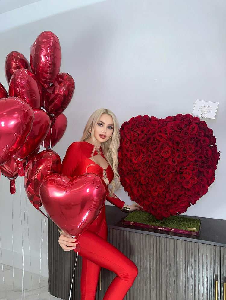 A Model Next To Luxury Red Rose Heart