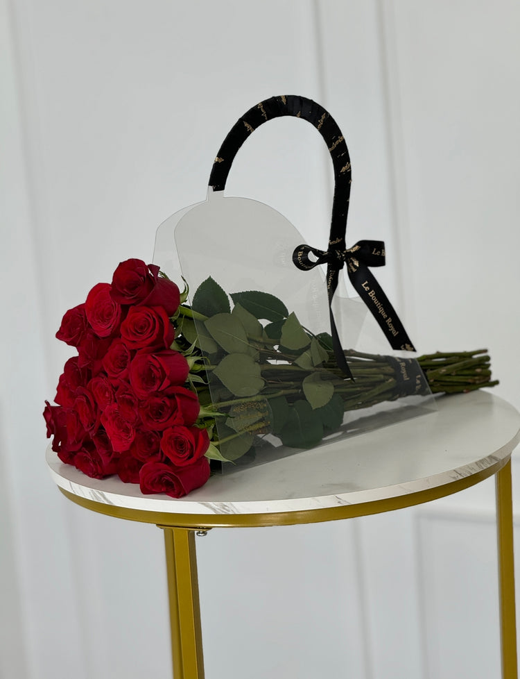 Two Dozen Red Roses in Bloom Bag – Luxury Flower Delivery Miami | Le Boutique Royal