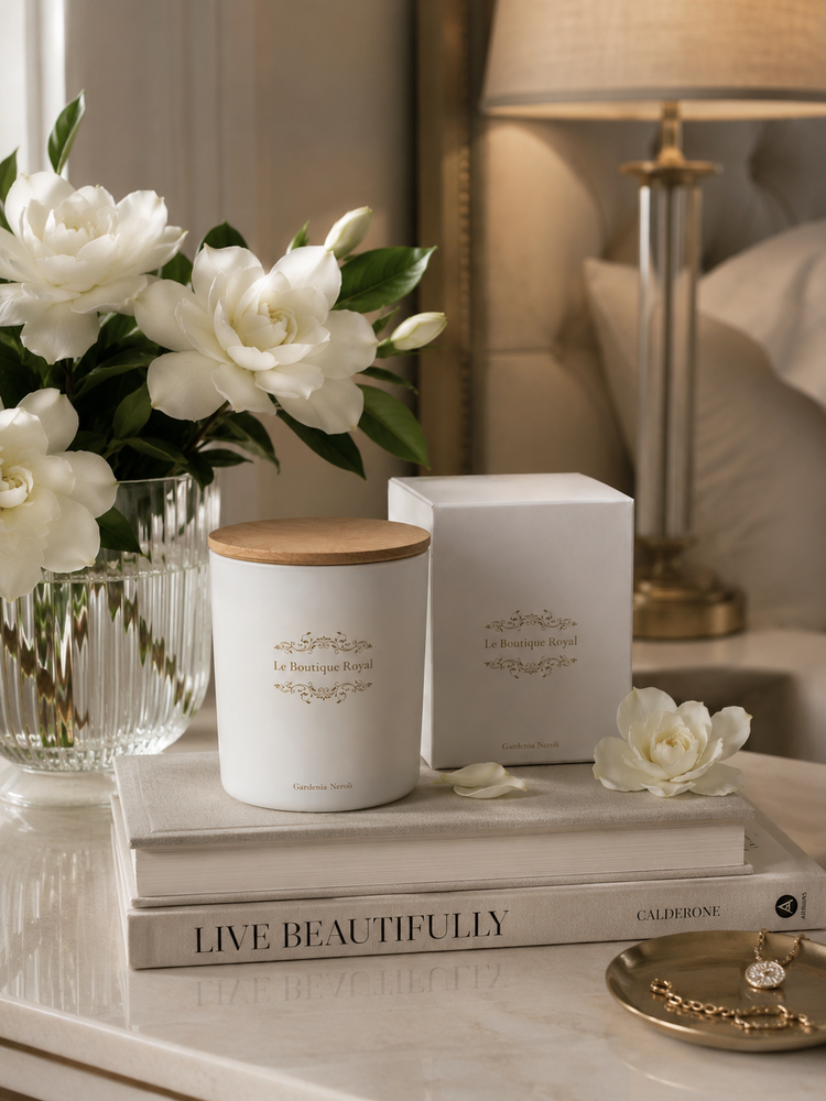 Le Boutique Royal handmade Gardenia Neroli luxury candle with gift box